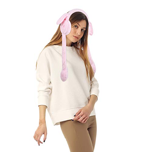 NUOBESTY Chapéu de coelho de pelúcia com orelhas em movimento, orelhas de coelho rosa