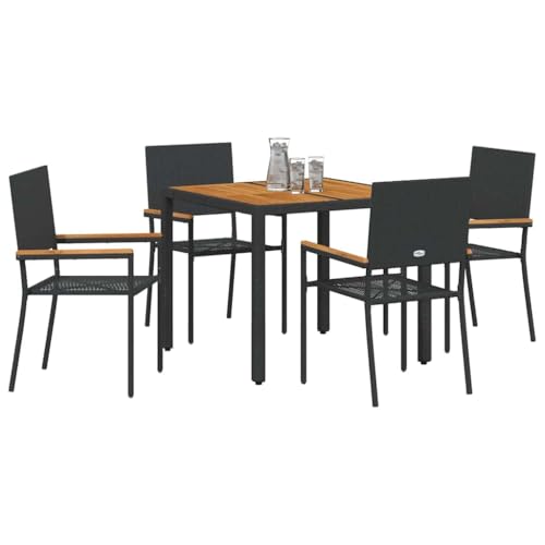 Ensemble de jardin moderne au design chic avec table rectangulaire et 4 chaises noires