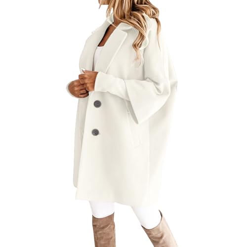 Abrigo Cruzado Manga 3/4 Con Cuello Solapa Muescas Para Mujer Mezcla Lana Invierno Chaquetas Largas