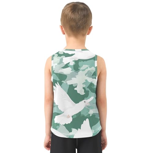 Boys' Tank Top Shirt White Dove Green Camouflage Pattern Sleeveless T-Shirts3