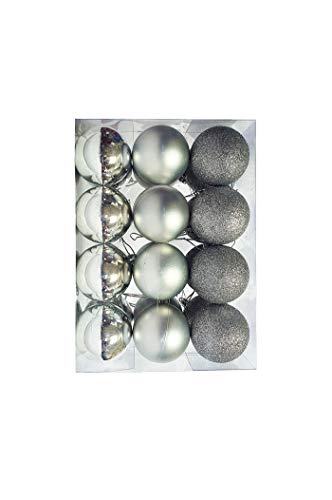 Kit C/24 Bolas de Natal Lisas/Foscas/Glitter de 6cm - Prata