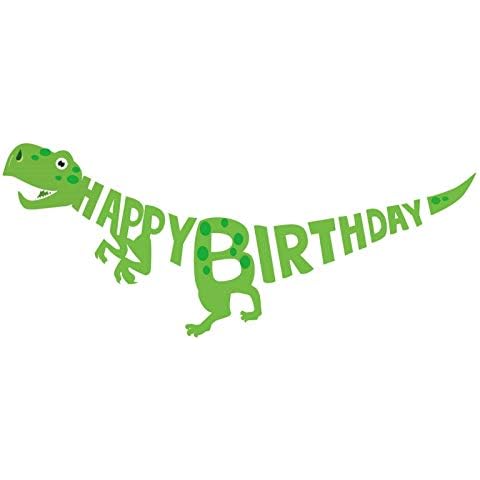 Cathy's toy Shop Green Dinosaur TREX T-REX Birthday Paper Party Bunting Banner Dino Theme Party Decoration Hanging 5ft 1.5m Cover