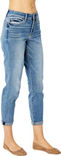 Judy Blue Mid Rise Cuffed Slim Jeans - Comfy & Stretchy Denim for Everyday Wear 82441-2