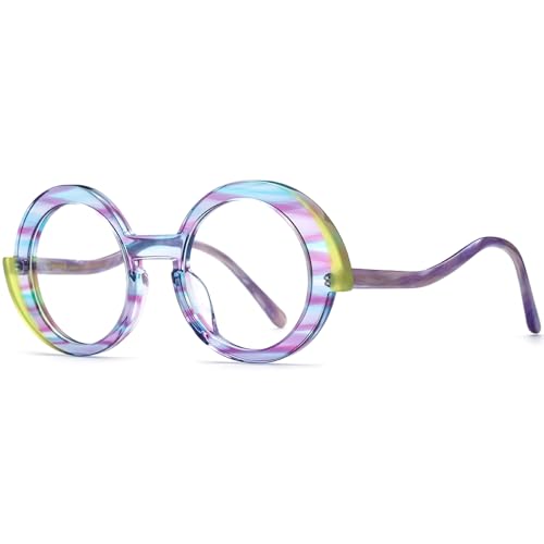 Image of HEPIDEM Multicolor Acetate Glasses Frame Women,Oversize Round Optical Eyeglasses 9345