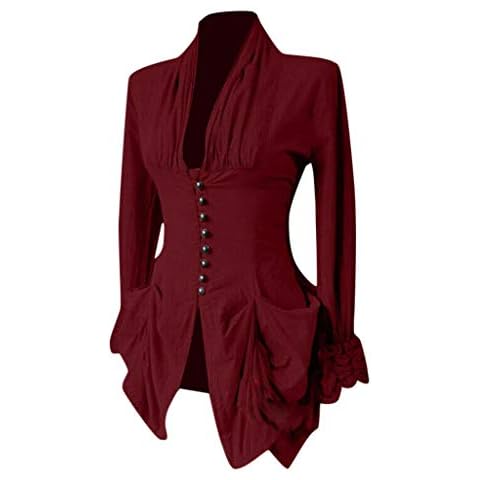 iHENGH Women Top, Ladies Long Sleeve Gothic Retro Button Up Vintage Irregular Hem Tailcoat Outwear Wine Cover