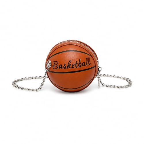 Mini Basketball Purses for Women - Mini Basketball Handbag with Chain Strap Unique Crossbody Bag PU Leather Shoulder Bag