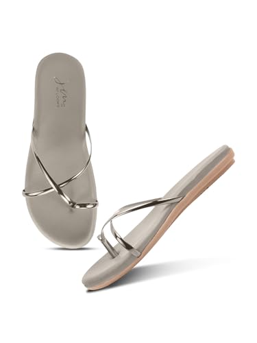 JM LOOKS Women's Flat Sandals Toe Ring with Cross Strap Stylish Slip-On Flats | Comfortable Casual Sandals - Grey