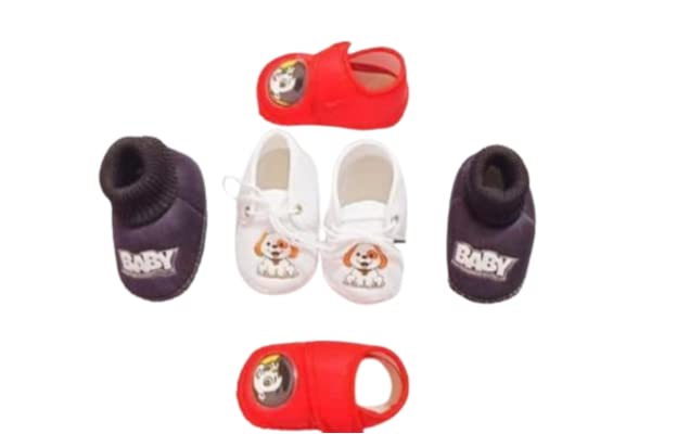Advik Unisex Newborn Baby Booties First Walking Shoes Sandals with Anti Slip Sole Footwear 0-12 Months (Pack of 3) Black, Red, White (0_Months)