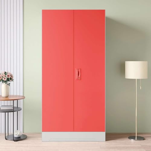 Image of Interio by Godrej Almirah Slimline 2-Door Steel Almirah, Cupboard for Clothes (Alpine White and Hot Coral Matte), 1-Year Warranty, 1 Locker, 4 Shelves