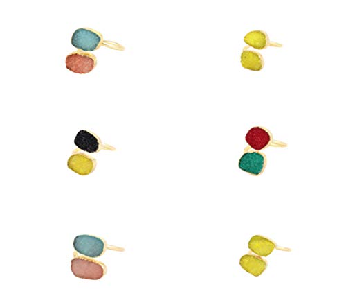 Naksh Gems & Jewellery Natural Agate Druzy Rings, Gold Plated Jewelry, Adjustable Gemstone Rings,Statement Rings, Making Stylish Stone Rings, Women Rings Set of 6