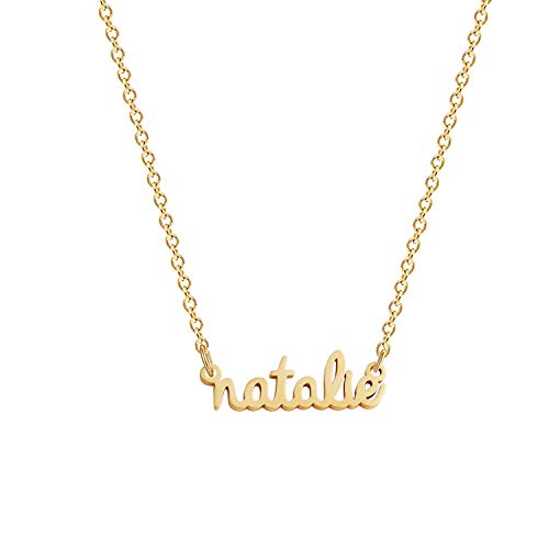 18K Gold Plated Stainless Steel Name Necklace Personalized Custom Name Natalie Necklace Customized Nameplate Necklace for Women Girls