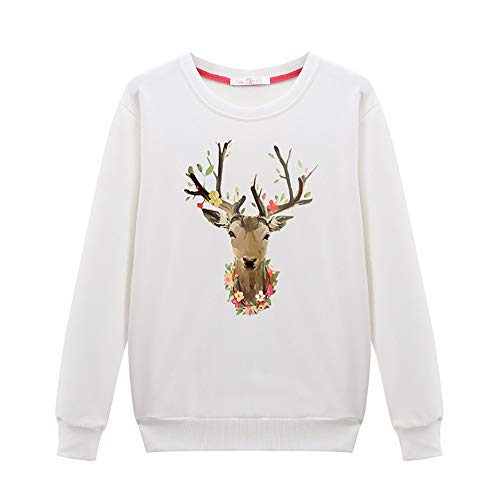 Preisvergleich Produktbild Huacat Damen Weihnachtspullover Lässig Langarm Weihnachtspullover mit Elchdruck und rundem Kragen Oberseite Weihnachtsbluse Pulloverhemd Freizeitbluse