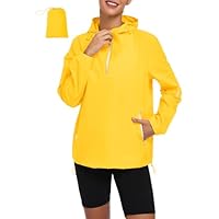 Zando Women's Packable Waterproof Rain Jacket Lightweight Hooded Pullover Breathable Raincoat Half Zip Outdoor Windbreaker with Pockets Yellow Medium
