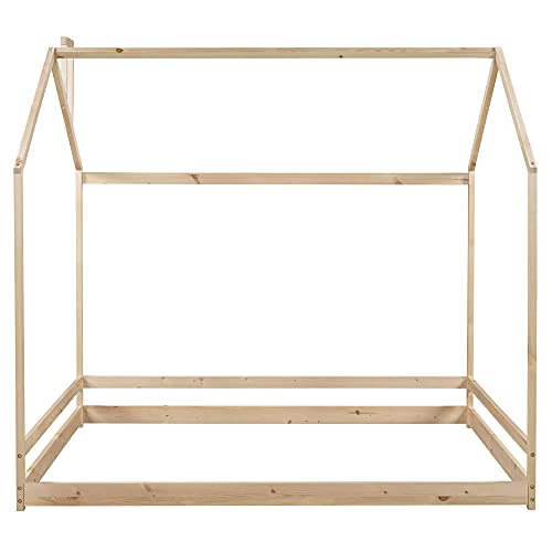 Merax Full Size Wood House Bed, Wooden Bedframe With Roof For Kids, Teens, Boys Or Girls, Natural #TOP4