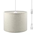 KUAUGST Plug in Pendant Light, 15 FT Hanging Lamp with Plug in Cord, On/Off Switch, Pendant Lighting with Fabric Shade, Hanging Light Fixture for Living Room, Bedroom, Dining Room, Kitchen (Beige)