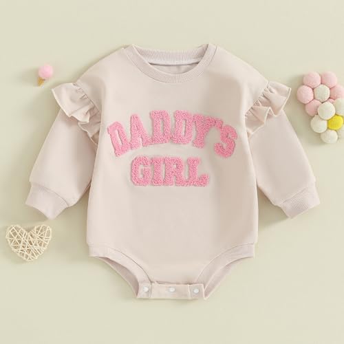 Infant Baby Girls Daddy’s Girl Romper Long Sleeve Letter Embroidery Ruffle Bubble Bodysuit Newborn Fall Winter Clothes2