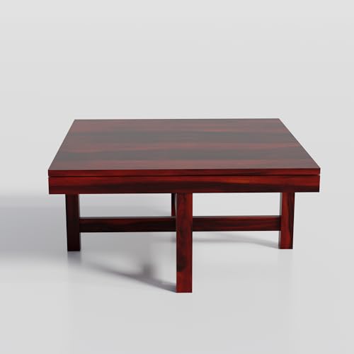 Image of Solid Sheesham Wood Coffee Table with 4 Stool | Square Centre Table with Stool | Center Table with 4 Stools for Living Room | Patio Table with 4 Puffy for Home | Espresso Finish