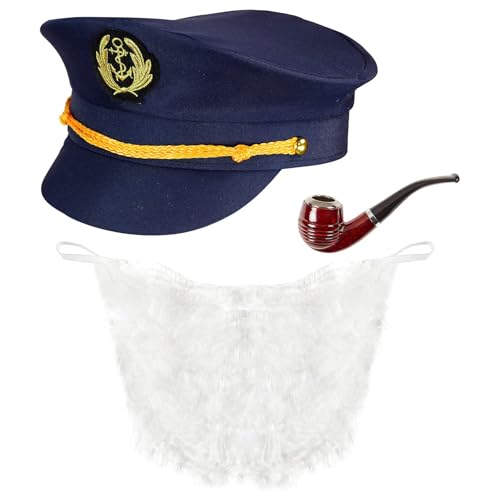 W WIDMANN MILANO Party Fashion - 68544 Costume de Capitaine 3 Pièces Bonnet Barbe et Sifflet Navy...