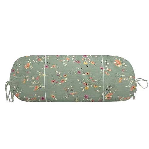 Image of Trance Home Linen 100% Cotton 16x32 inch 200TC Printed Pipe-in Bolster Cover | Bolster Pillow Cover to fit 24 inch Length 9 inch Dia | Pack of 2 Bolster Cover only (16x32 inch, Lilly Green)