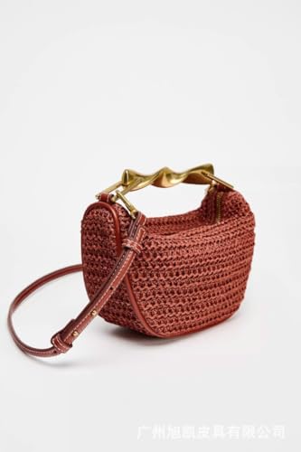 Straw Tote Bag Purse for Women Mini Beach Crossbody Handbag Metal Top Handle Clutch Summer Purse Shoulder Bag Woven Handbag3