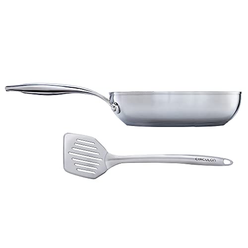 Circulon SteelShield Poêle à frire en acier inoxydable de 24 cm avec spatule ajourée - Poêle à frire à induction avec revêtement hybride antiadhésif, passe au four et au lave-vaisselle Cover