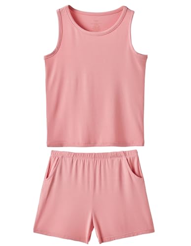 Little Kid's Tank Pajama Set Summer Shorts Pjs Unisex Kids Soft Viscose from Bamboo Sleepwear Pajamas 2T-7Y