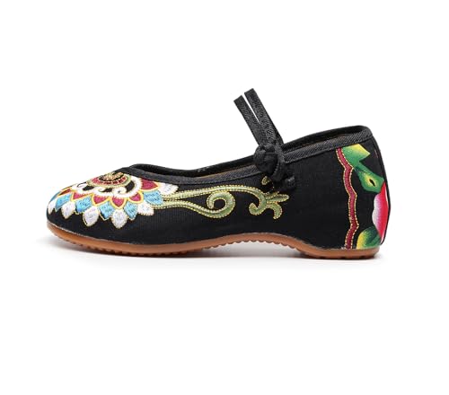 Chaussures Mary Jane brodées en toile de coton style chinois rétro confortables pour femmes
