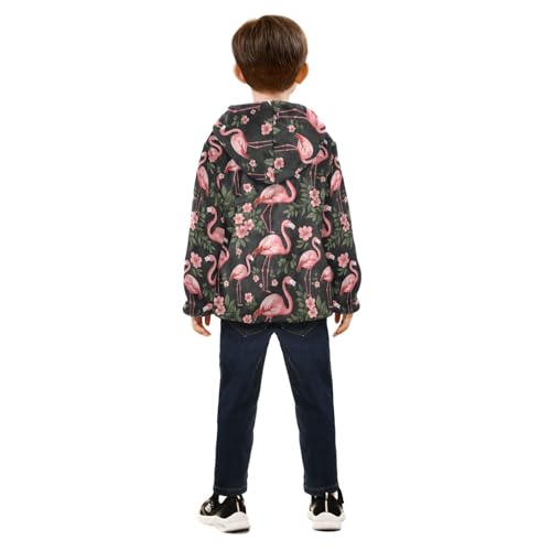 Flamingos Flowers Girls Fleece Jacket Girls Fall Jacket Boys Coats Zip Up Hoodie Children Sherpa Warm Outerwear 2-10T4