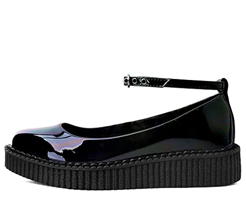 T.U.K. Shoes Black Hologram Pointed Ballet Ankle Strap Creeper Sneaker Flats for Women4