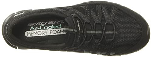 Skechers women's Gratis-Strolling Sneaker, Black/Black BBK, 9 M US Rear view of the Skechers Gratis-Strolling Sneaker, emphasizing its sturdy rubber sole and breathable mesh upper