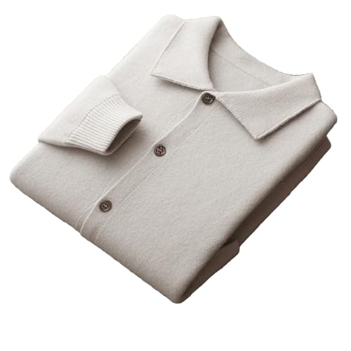 Men's Merino Wool Cardigan Winter Thickened Long Sleeved Lapel Knitted Cardigan Sweater Ivory