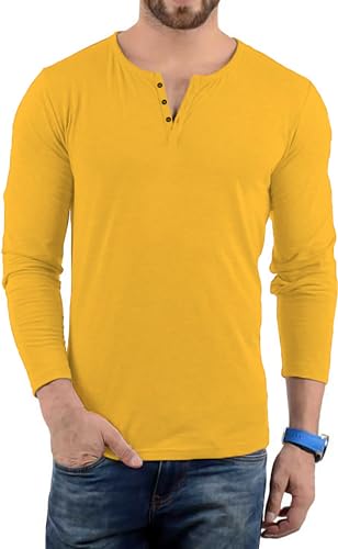 Image of LAZYCHUNKS Men's Full Sleeve Henley Neck Cotton Blend T-Shirt | Solid Regular Fit for Boys & Men | Soft Breathable Fabric | Casual Size S to 3XL