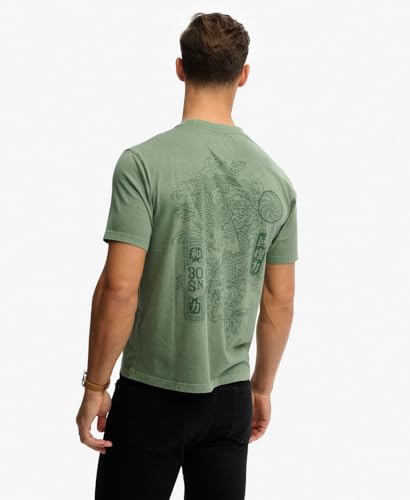 Superdry Tokyo Narrative Loose Tee T-Shirt, Lily Pad Green, XL Men's