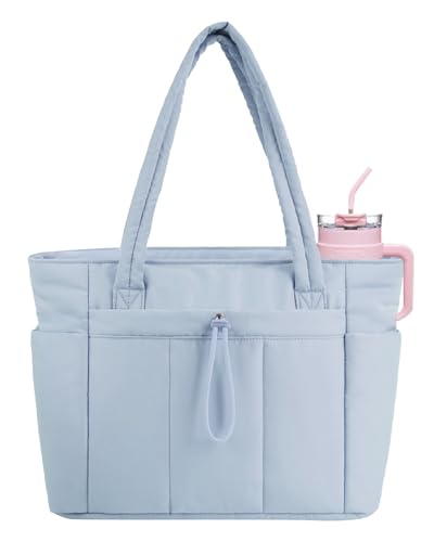 Image of Puffer Tote Bag for Women Handbag Nurse Bag with Cup Holder & Laptop Compartment & Trolley Sleeve for Work Travel