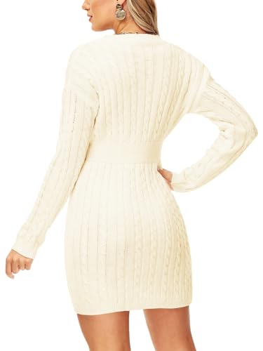 Image of Deerose Women V Neck Sweater Dress Cable Knit Long Sleeve Pullover Sweaters