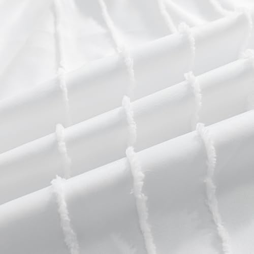 Striped Tufted Bed Skirt King Size, Ruffled Bed Skirt with Split Corners, King Bed Skirt 12 Inch Drop, Striped Boho King Size Bed Skirts White for Ruffled Bed Skirt, White (King - 12" Drop)