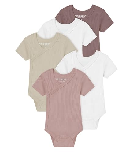 Kindsgard Wickelbody kurzarm „trunder“ – Rosa 56 – 5er-Pack aus Ripp-Baumwolle – OEKO-TEX zertifiziert – elastisch, weich & bequem – unisex Baby Body mit Druckknöpfen