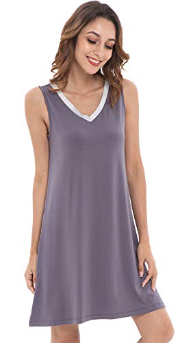 Image of GYS Cooling Bamboo Viscose Nightgowns for Women, Lightweight Sleeveless V Neck Sleep Shirt for Hot Sleepers, Soft Night dress