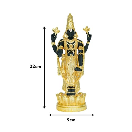 Image of Gold Plated Standing Balaji | Lord Venkateshwara Idol for Blessings, Wealth & Success |Lord Srinivasa Murti for Pooja Room, Office Desk & Gifting| Size: 9cm x 4cm x 22cm