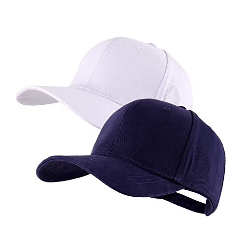 LANGZHEN Baseball Dad Cap 100% Cotton Fits Men Women Classic Adjustable Plain Hat(Structured-Navy+Structured-White)