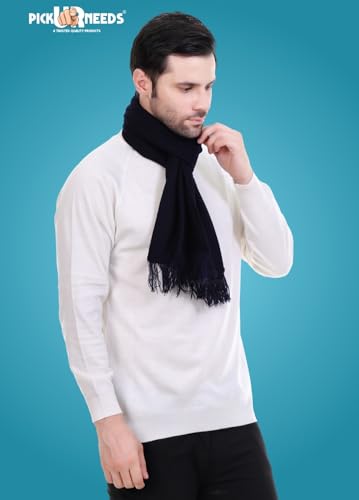 Image of Pick Ur Needs Premium Men's Warm And Stylish Woolen Muffler With Solid Color Plain Design And Stylish Tussles Ends Muffler For Men