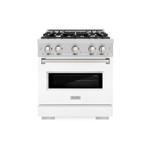 ZLINE 30 in. 4.2 cu. ft. Classic Dual Fuel Range with 4 Burner Gas Cooktop and Electric Convection Oven in Stainless Steel with White Matte Door (CDR-WM-30)