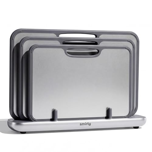 SMIRLY Titanium Cutting Board for Kitchen, Double Sided Chopping Board Set with Holder, 100% Pure Titanium, Dishwasher Safe, 3 Pack