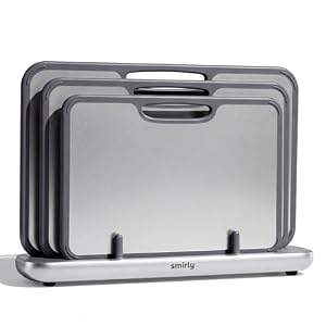 SMIRLY Titanium Cutting Board for Kitchen, with Holder, 3 Pack, Silver