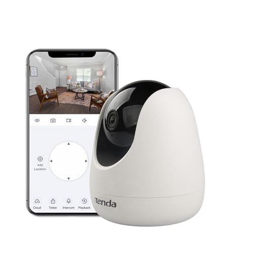 Tenda Caméra Surveillance WiFi Intérieure CP3, Caméra Bébé/Animaux de Sécurité 1080P, Audio Bidirectionnel, Caméra 360°, Détection de Mouvement, Vision Nocturne, Alarme Sonore et Lumineuse, Alexa