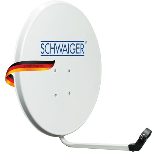 Antena para televisión digital vía satélite Schwaiger 714166 (75 x 85 cm) con brazo de carga LNB y mástil, antracita, espejo de acero – para recepción de DVB S/S2 en Full HD, 3D y 4K (Ultra HD)