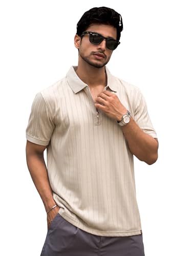 Image of Maniac || Men || Solid || Textured || Polo Neck || Half Sleeve || Cotton T-Shirt