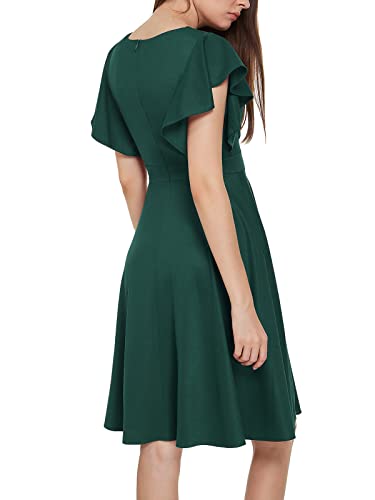 Dghbvs Fit And Flare Dresses For Women 2022 Wrap V Neck Ruffles Knee Length Wedding Guest Midi Dresses For Women(M,10791-Darkgreen) #TOP1