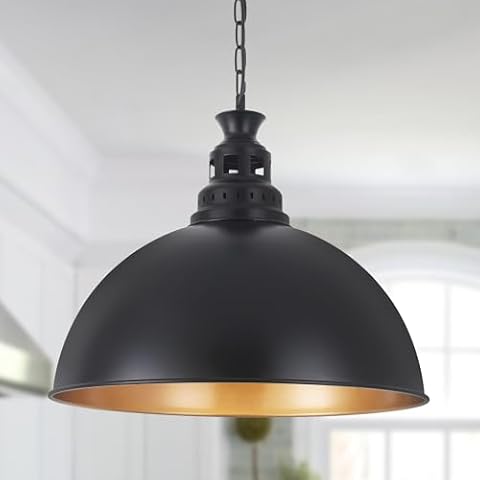 CWarmozy 19.7''Black Pendant Light Farmhouse Vintage Pendant Lighting Fixtures Industrial Large Rustic Dome Chandelier for Kitchen Island, Hallway, Dining Room, Bedroom Cover