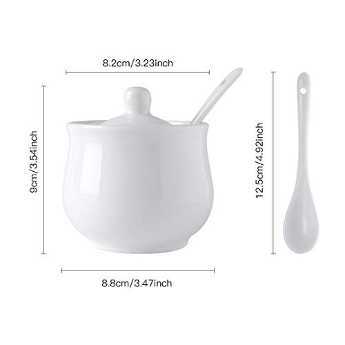 YOLIFE Ceramic Sugar Bowl, White Porcelain Sugar Pot with Lid and Spoon, Conditment for Kitchen Seasoning 8 oz/ 230 ml - Image 3